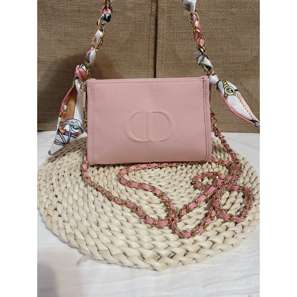 Dior Elegant Pink Crossbody Bag with Embellished Strap